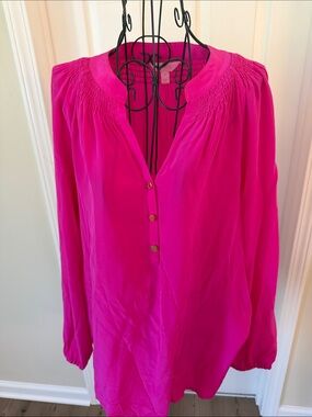Lilly Pulitzer Fuchsia Smocked Yoke Long-Sleeve Tunic